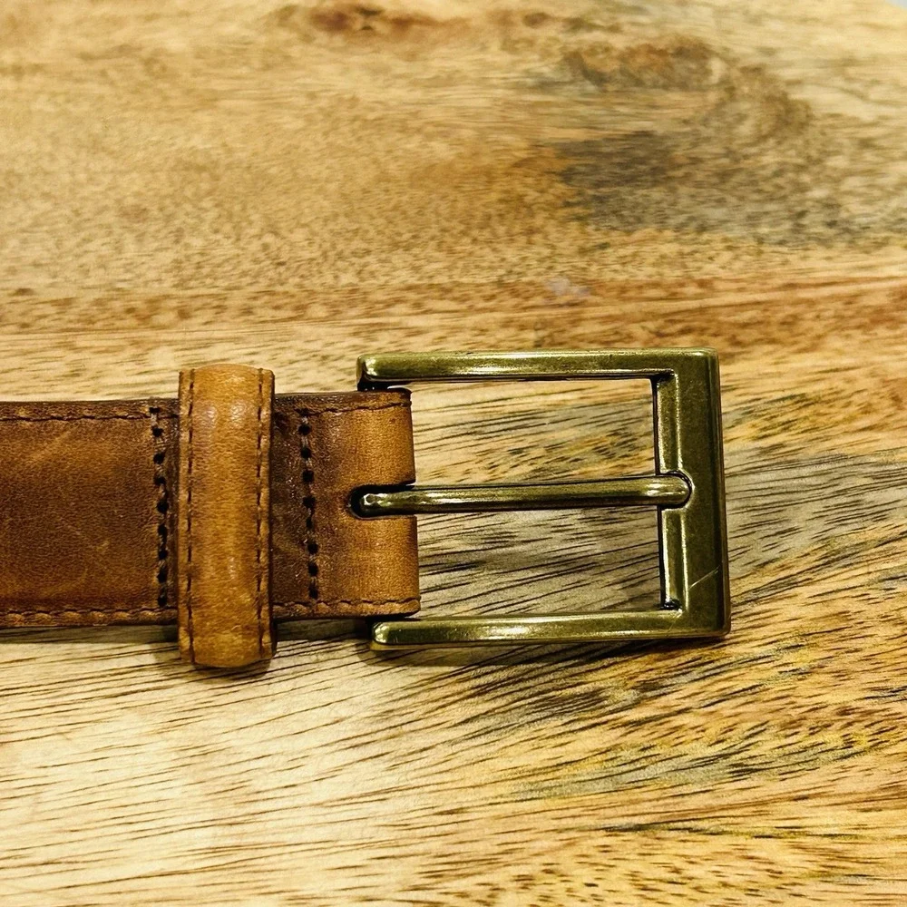 Vintage 1980's LL BEAN TAN Genuine Leather Belt Men's Size 36 Made In USA